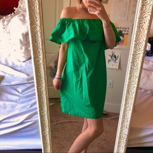 Off the shoulder emerald green dress